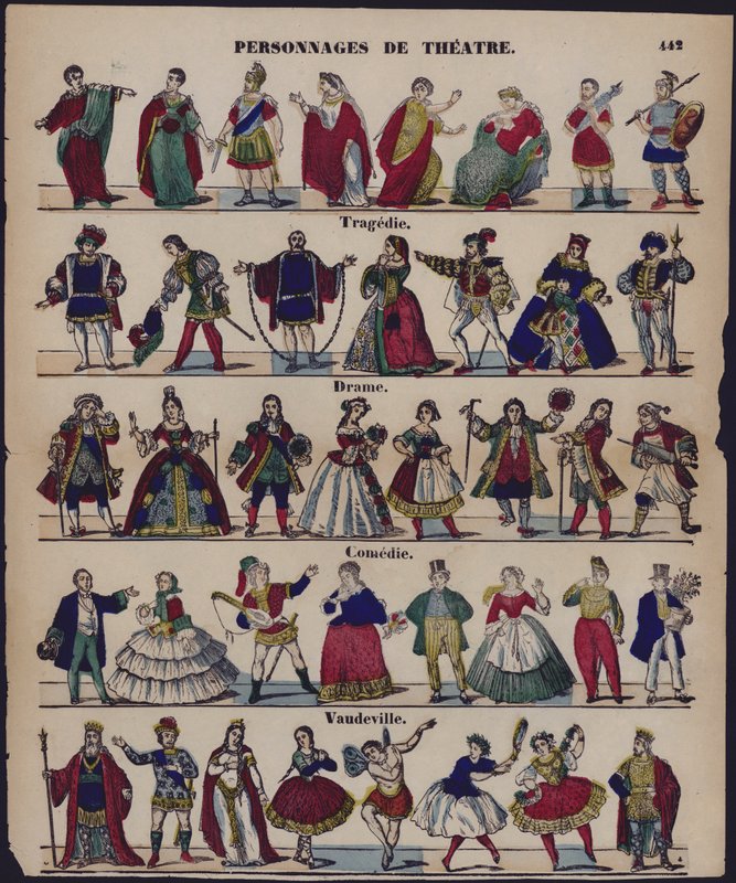 Personnages de theatre (gravura a cores) de French School