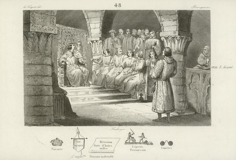 Filipe V da França e os Estados Gerais rejeitam a reivindicação ao trono de Joana II de Navarra, c1317 de French School