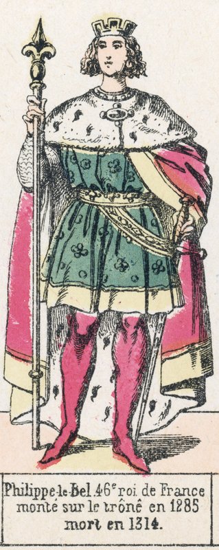 Philippe-le-Bel, 46º rei da França, ascendeu ao trono em 1285, morreu em 1314 (gravura colorida) de French School