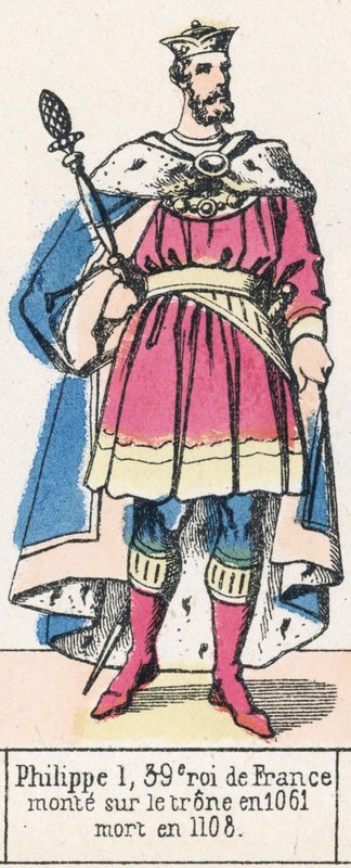 Philippe 1, 39º rei da França, ascendeu ao trono em 1061, morreu em 1108 (gravura colorida) de French School
