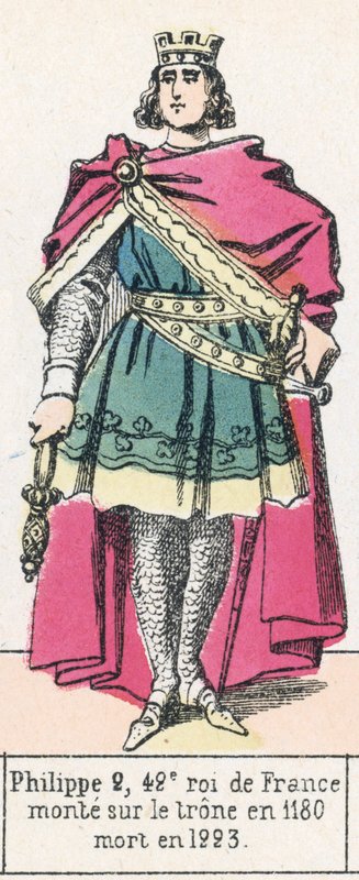 Philippe 2, 42º rei da França, ascendeu ao trono em 1180, morreu em 1223 (gravura colorida) de French School