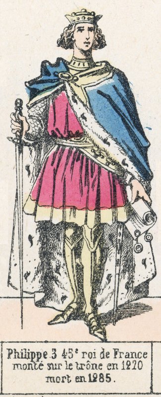 Philippe 3, 45º rei da França, ascendeu ao trono em 1270, morreu em 1285 (gravura colorida) de French School