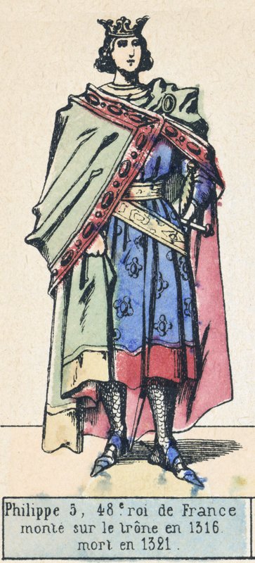 Philippe 5, 48º rei da França, ascendeu ao trono em 1316, morreu em 1321 (gravura colorida) de French School
