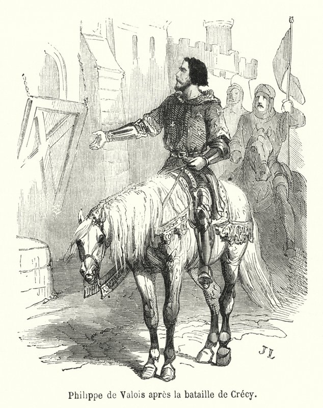 Philippe de Valois após a batalha de Crecy (gravura) de French School