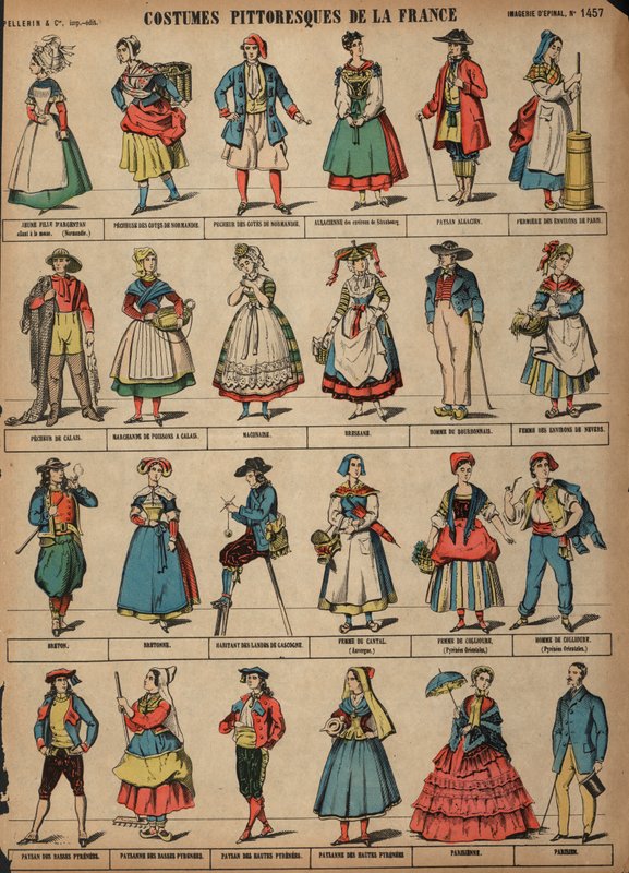 Figurinos pitorescos da França (gravura colorida) de French School