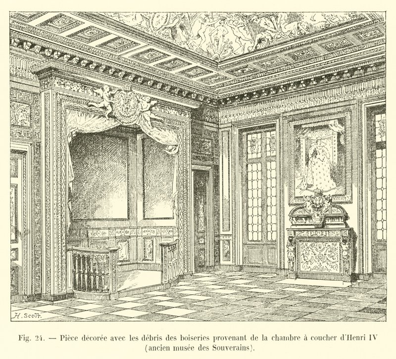 Peça decorada com a madeira de detritos do quarto de Henri IV, antigo museu dos soberanos de French School