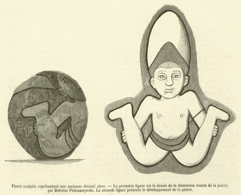 Pedra esculpida representando uma antiga divindade eslava de French School