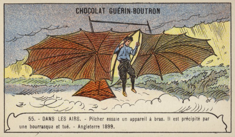 Pilcher testando um planador, Inglaterra de French School