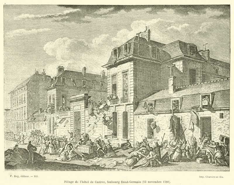 Pilhagem do Hotel Castres, Faubourg Saint-Germain, 13 de novembro de 1790 de French School