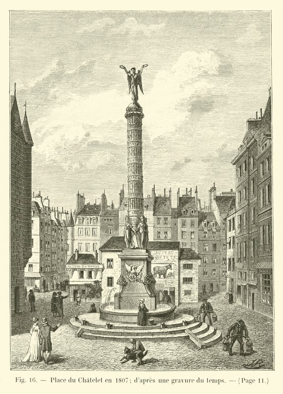 Place du Châtelet em 1807; depois de uma gravura de tempo de French School
