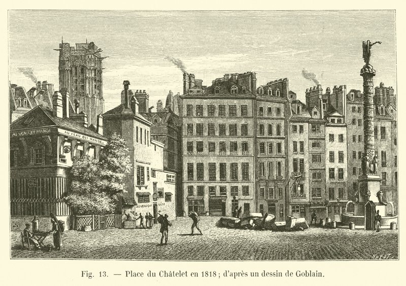 Place du Châtelet em 1818; dapres um desenho de Goblain de French School