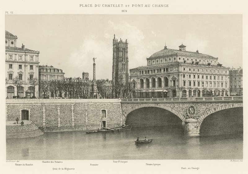 Praça Chatelet e Ponte de Mudança, 1876 de French School