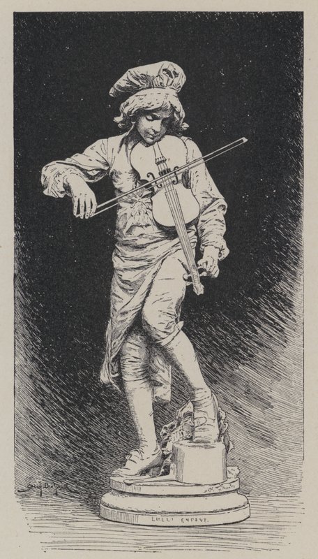 Estátua em gesso de Adrien Gandez representando o compositor francês nascido na Itália Jean-Baptiste Lully quando criança (gravura) de French School