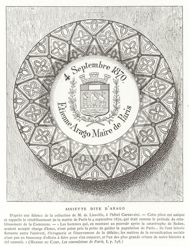 Placa com o nome de Etienne Arago, prefeito de Paris durante a Guerra Franco-Prussiana, 1870 de French School
