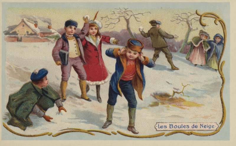 Jogar às bolas de neve (cromolitho) de French School