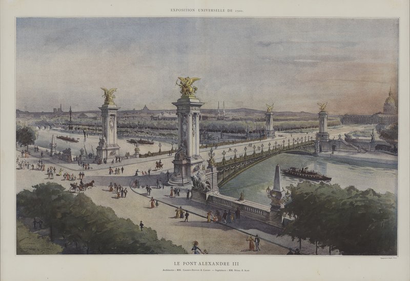 Ponte Alexandre III, Exposição Universal de 1900, Paris (cor litho) de French School