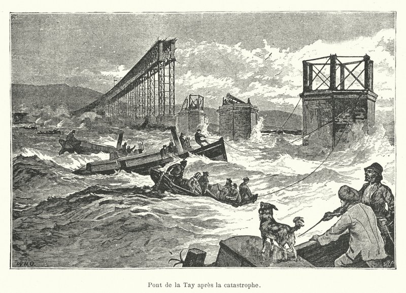 Ponte Tay após o desastre (gravura) de French School