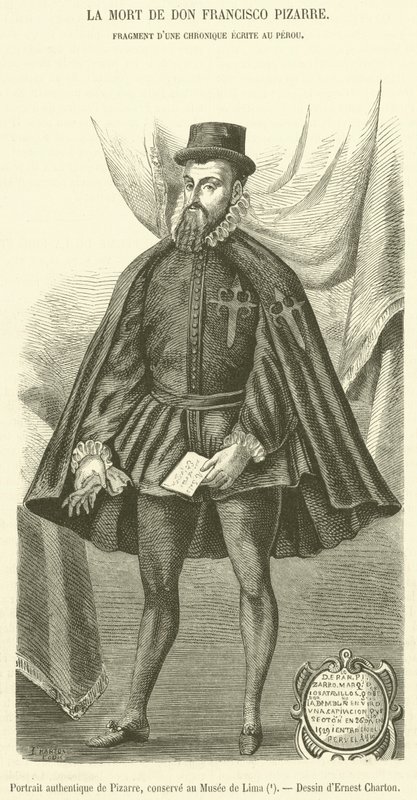 Retrato autêntico de Pizarro, preservado no Museu de Lima de French School