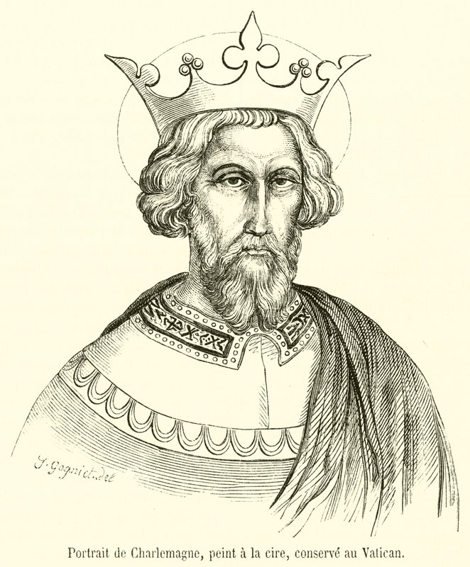 Retrato de Carlos Magno, pintado em cera, conservado no Vaticano (gravura) de French School