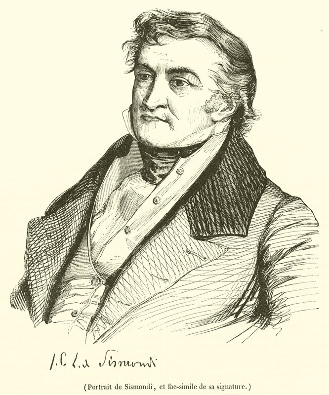 Retrato de Sismondi, e fac-símile da sua assinatura (gravura) de French School