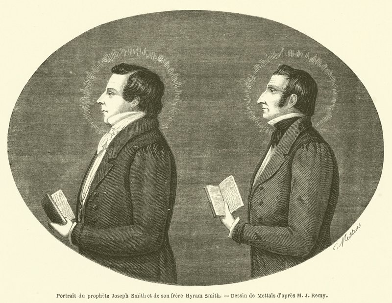 Retrato do profeta Joseph Smith e de seu irmão Hyram Smith (gravura) de French School