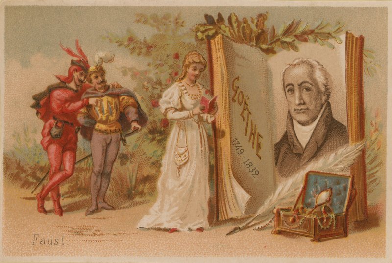 Retrato de Goethe e cena de Fausto de French School