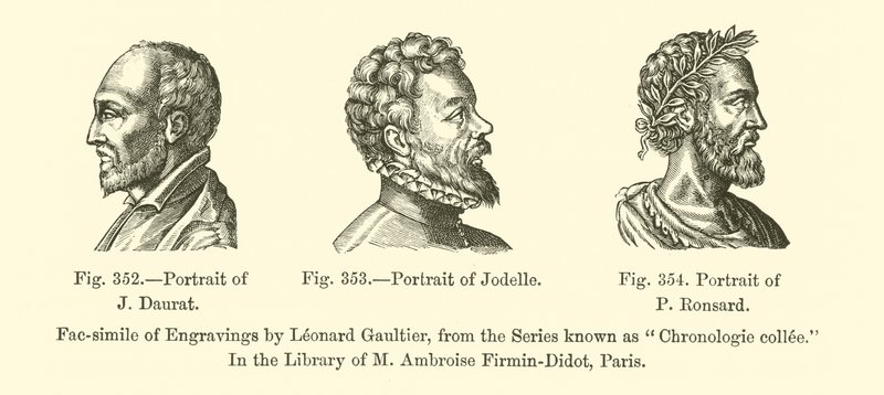 Retrato de J. Daurat, Retrato de Jodelle, Retrato de P. Ronsard (gravura) de French School