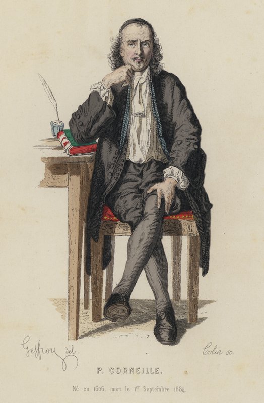 Retrato de Pierre Corneille, dramaturgo francês (gravura a cores) de French School
