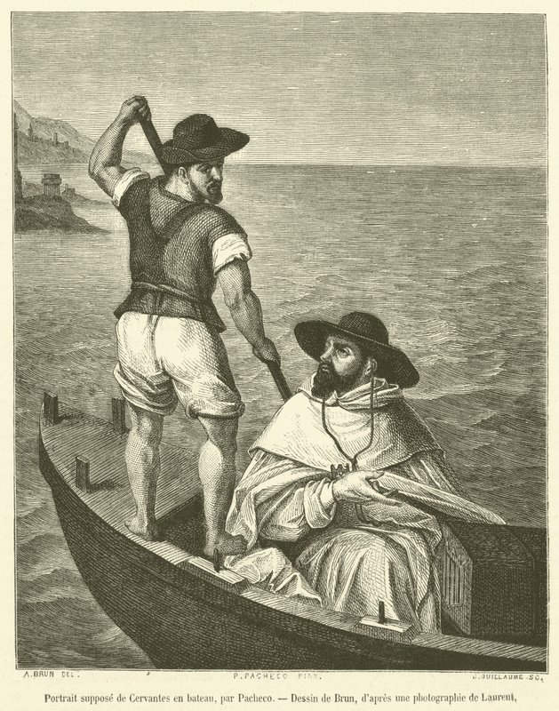 Retrato de Cervantes em um barco (gravura) de French School