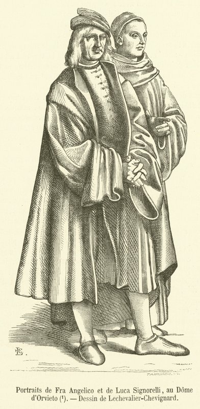 Retratos de Fra Angelico e Luca Signorelli, na Cúpula de Orvieto (gravura) de French School