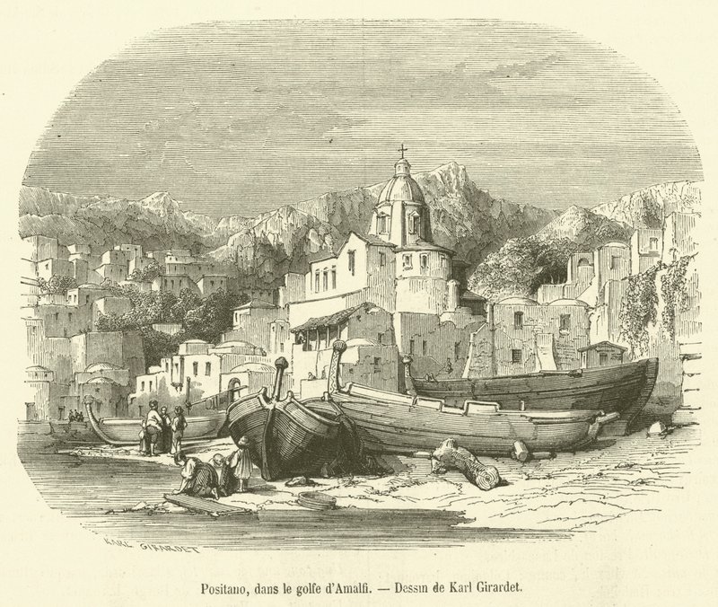 Positano, no Golfo de Amalfi (gravura) de French School