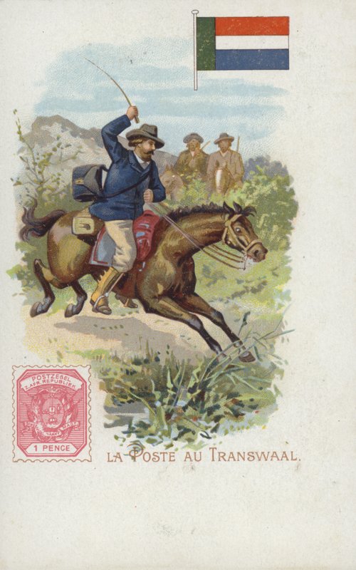 Postal retratando um carteiro a cavalo no Transvaal de French School