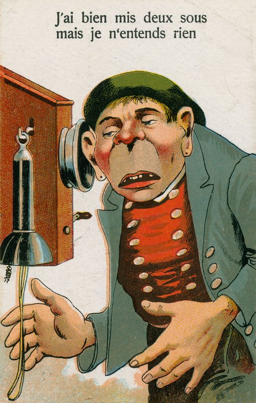 Cartão postal, caracterizando, telefone de French School