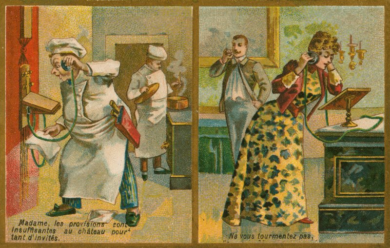 Cartão postal, caracterizando, telefone de French School