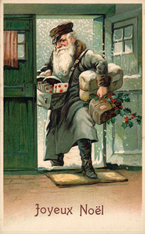 Carteiro com cartas de Natal e encomendas de French School