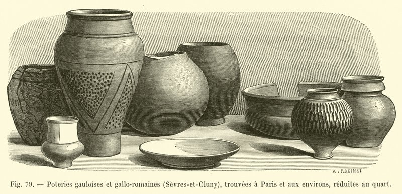 As cerâmicas gaulesas e galo-romanas, Sevres-et-Cluny, encontradas em Paris e arredores, reduzidas a um quarto de French School
