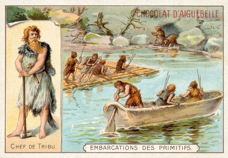 Barcos pré-históricos (chromolitho) de French School