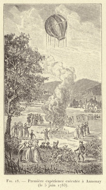 Primeira experiência realizada em Annonay (5 de junho de 1783) (gravura) de French School