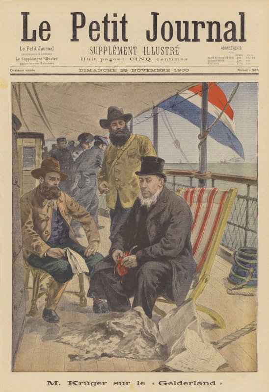 Presidente Kruger do Transvaal no exílio a bordo do navio holandês Gelderland (cor litho) de French School