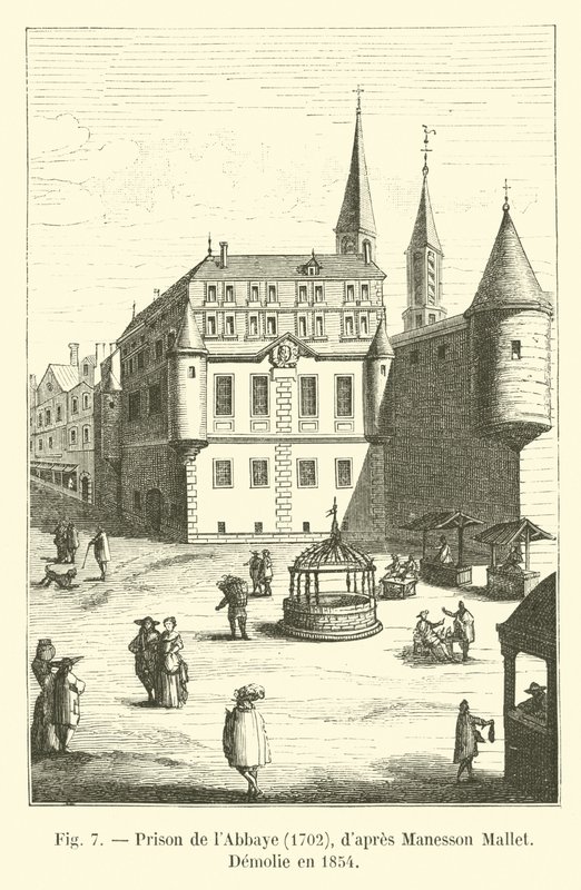 Prisão de labbaye, 1702, Maneson Mallet, Demolie en 1854 de French School