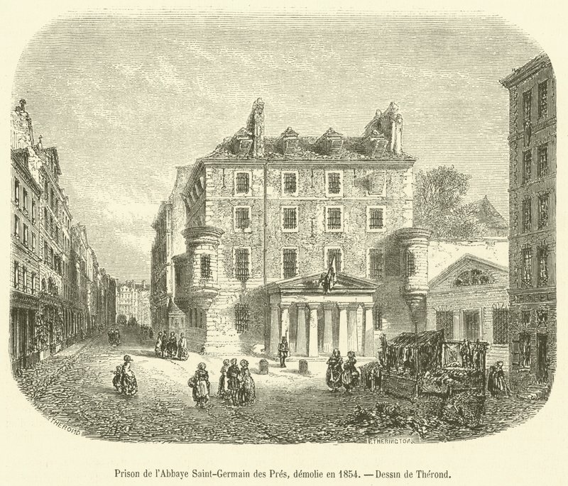 Prisão da Abadia Saint-Germain des Pres, demolida em 1854 (gravura) de French School