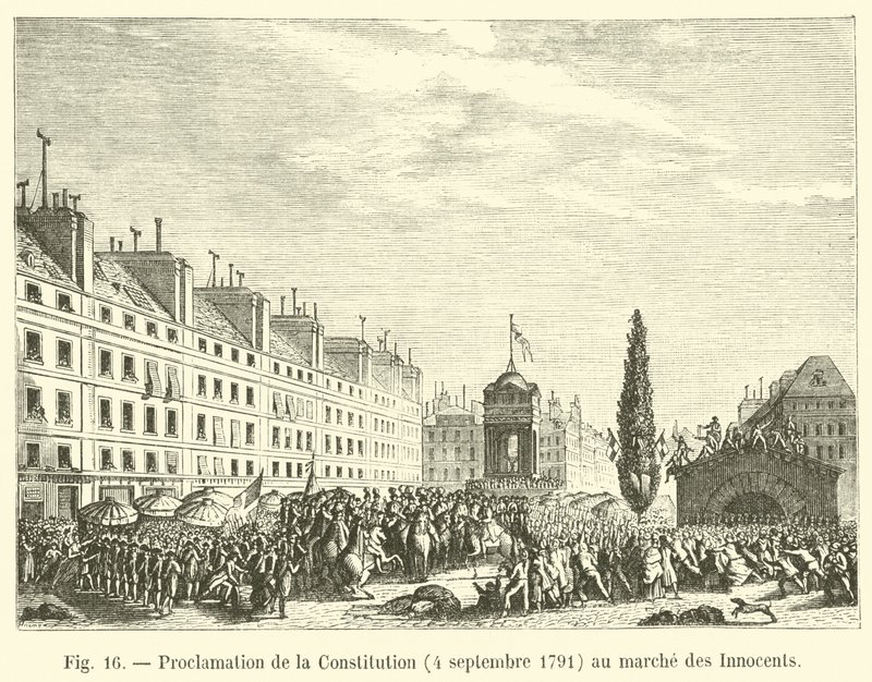 Proclamação da Constituição, 4 de setembro de 1791, no Mercado dos Inocentes de French School