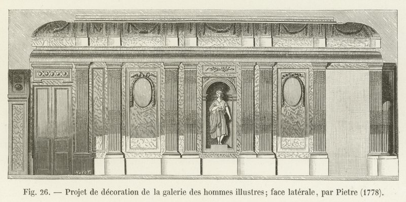 Projeto de decoração da galeria de homens ilustres; face lateral, por Pietre, 1778 de French School
