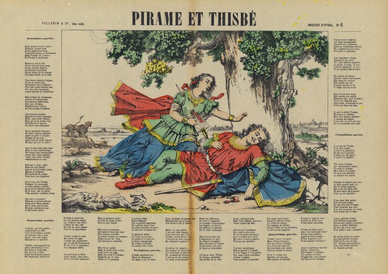 Pyramus e Thisbe (litografia a cores) de French School