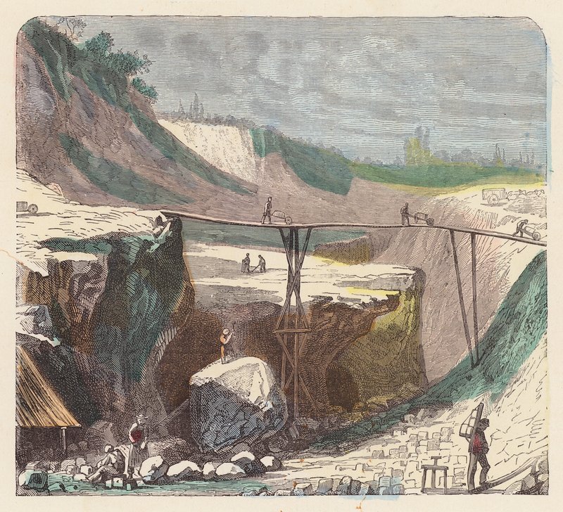 Pedreira de pedra (gravura colorida) de French School
