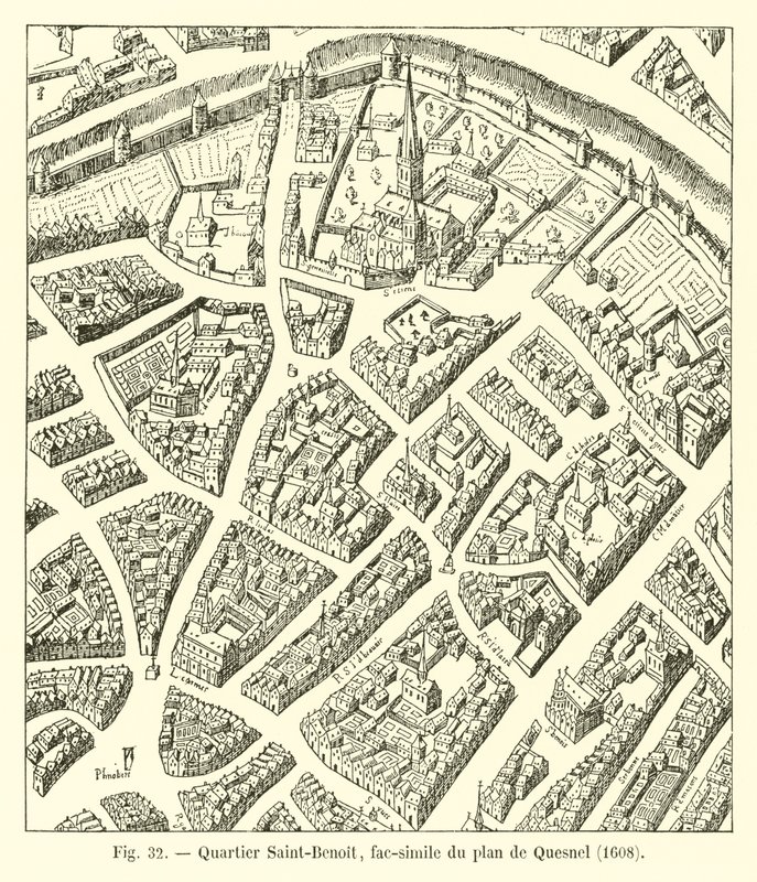 Distrito de Saint-Benoit, fac-símile do Plano Quesnel, 1608 de French School