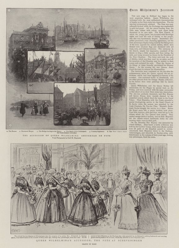 A adesão da Rainha Wilhelmina, a Fete em Scheveningen (gravura) de French School