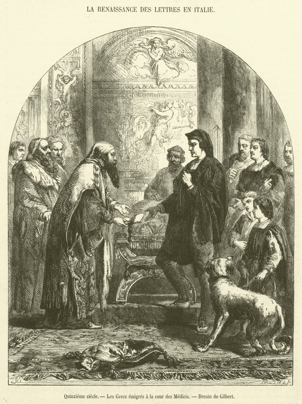 Século XV, Os emigrantes gregos na corte dos Médicis (gravura) de French School