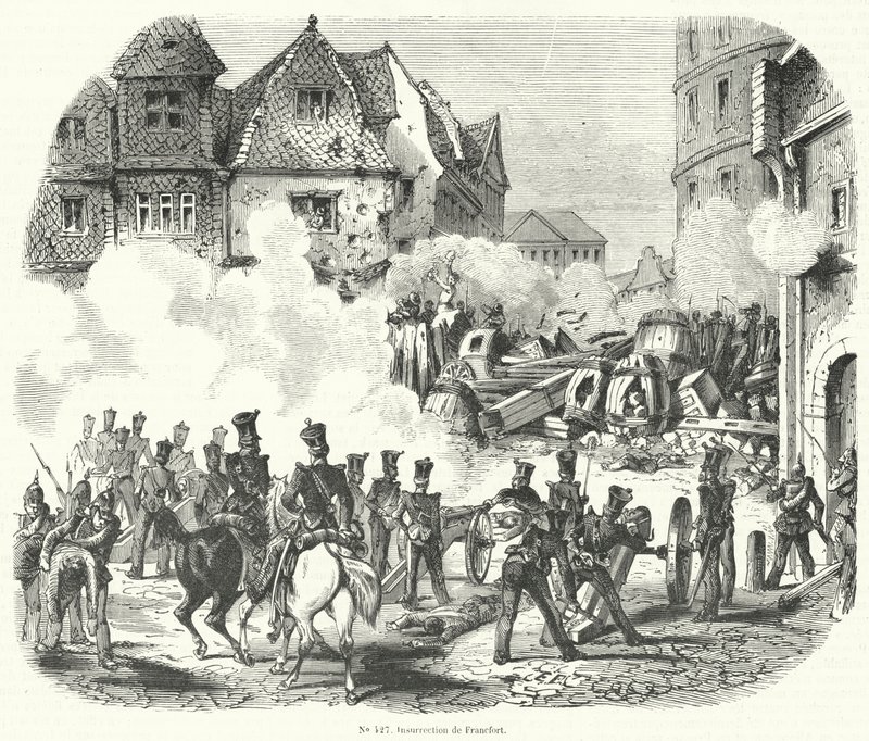 Rebelião em Frankfurt, Alemanha, setembro de 1848 de French School