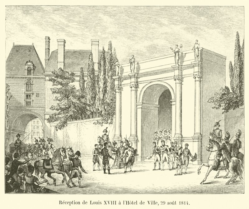 Recepção de Luís XVIII no Hotel de Ville, 29 de agosto de 1814 de French School